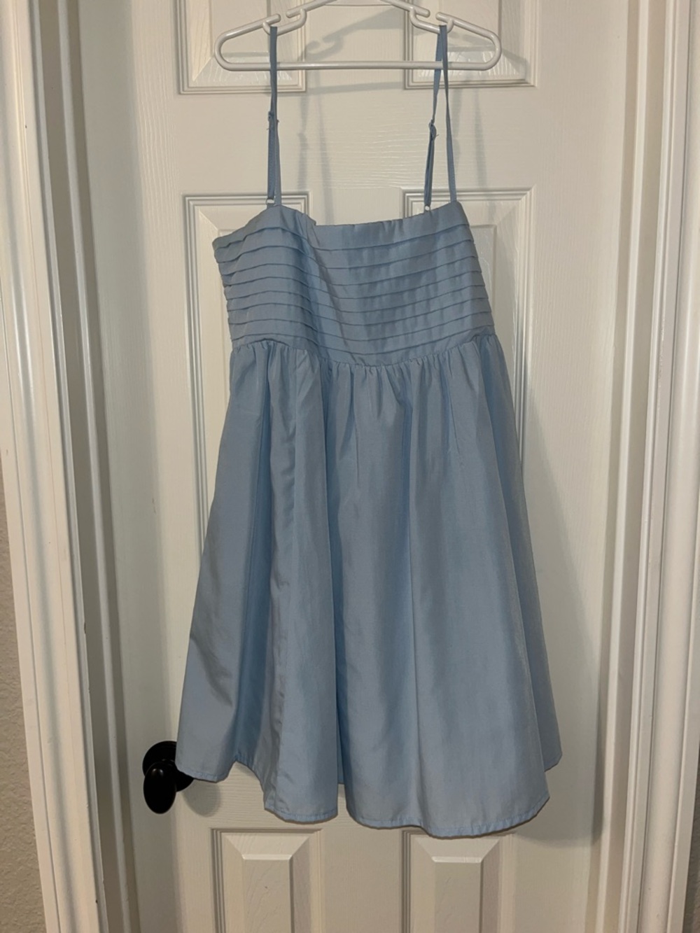 Blue Rain Sky Blue Spaghetti-Strap Pleated Bodice Mini Dress
